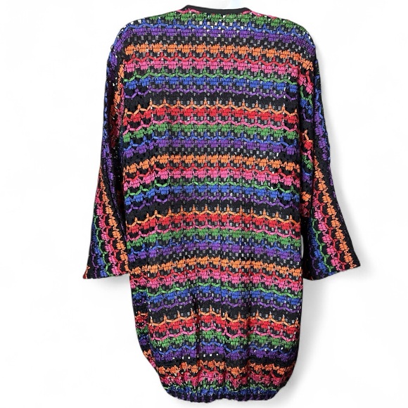 VTG Oscar Re La Renta Ribbon Crochet Open Cardigan Women’s M 90s Oversized Boho - Picture 3 of 9